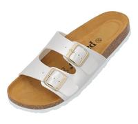 Palado Pantoletten Damen Milos Metallic - elegante Sandalen Made in Spain - bequeme Hausschuhe mit Kork-Fußbett - modische Sommerschuhe Silber UK3,5 - EU36