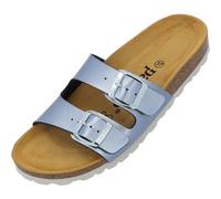 Palado Pantoletten Damen Milos Metallic - elegante Sandalen Made in Spain - bequeme Hausschuhe mit Kork-Fußbett - modische Sommerschuhe Blau UK8 - EU41