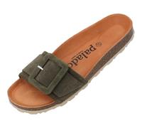Palado Pantoletten Damen Nubra - bequeme Sandalen Made in Spain - Hausschuhe mit dämpfendem Kork-Fußbett - modische Sommerschuhe Khaki UK10 - EU44