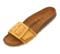 Palado Pantoletten Damen Nubra - bequeme Sandalen Made in Spain - Hausschuhe mit dämpfendem Kork-Fußbett - modische Sommerschuhe Gelb UK6 - EU39