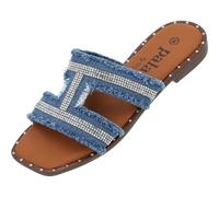 Palado Pantoletten Damen Otina by Sila Sahin - elegante Sandalen für Frauen - modische Sommerschuhe - bequeme Hausschuhe Jeansblau UK4,5 - EU37