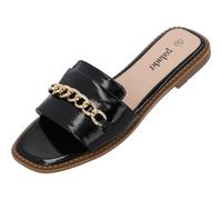 Palado Pantoletten Damen Pekiz - bequeme Sandalen - elegante Hausschuhe - modische Sommerschuhe mit Kettendetail Schwarz UK3,5 - EU36