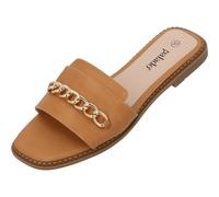 Palado Pantoletten Damen Pekiz - bequeme Sandalen - elegante Hausschuhe - modische Sommerschuhe mit Kettendetail Braun UK3,5 - EU36