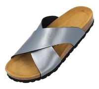 Palado Pantoletten Damen Rianel - bequeme Sandalen mit gekreuzten Riemen - Hausschuhe - modische Sommerschuhe Anthrazit Metallic UK7 - EU40