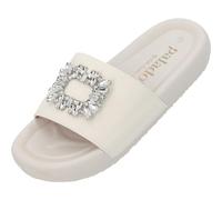 Palado Pantoletten Damen Rocib by Sila Sahin - bequeme Sandalen - Hausschuhe mit Strassapplikation - modische Sommerschuhe Weiß UK6 - EU39