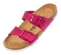 Palado Pantoletten Damen Samos - elegante Sandalen Made in Spain - bequeme Hausschuhe mit dämpfendem Kork-Fußbett - modische Sommerschuhe Matt Fuchsia UK7 - EU40