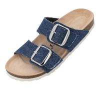 Palado Pantoletten Damen Samos GS Jeans - elegante Sandalen Made in Spain - bequeme Hausschuhe mit Kork-Fußbett - modische Sommerschuhe