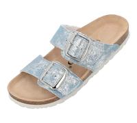 Palado Pantoletten Damen Samos GS Jeans - elegante Sandalen Made in Spain - bequeme Hausschuhe mit Kork-Fußbett - modische Sommerschuhe