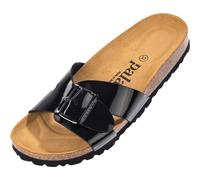 Palado Pantoletten Damen Tinos - bequeme Sandalen Made in Spain - elegante Hausschuhe mit Kork-Fußbett - modische Sommerschuhe Schwarz Lack/Schwarz UK7 - EU40