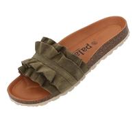 Palado Pantoletten Damen Vilnado - bequeme Sandalen Made in Spain - Hausschuhe mit Kork-Fußbett - modische Sommerschuhe Khaki UK5,5 - EU38
