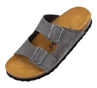 Palado Pantoletten Herren Korfu Premium Leather - gefertigt in Spanien - hochwertiges Leder - Veloursleder-Decksohle - bequemes Weichfußbett - EVA-Sohle Grau UK10,5 - EU45