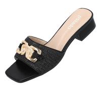 Palado Sandaletten Damen Darie - modische Pantoletten - elegante Sommerschuhe - bequeme Sandalen mit edler Metallverzierung Schwarz UK3,5 - EU36