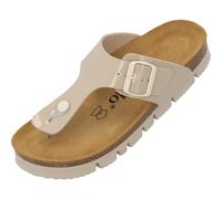 Palado Zehentrenner Damen Kos PL Lack - gefertigt in Spanien - Plateau-EVA-Sohle - glänzende Lackoptik - angenehmes Weichfußbett - Veloursleder-Decksohle Beige UK8 - EU41