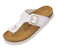 Palado Zehentrenner Damen Kos PL Lack - gefertigt in Spanien - Plateau-EVA-Sohle - glänzende Lackoptik - angenehmes Weichfußbett - Veloursleder-Decksohle Weiß UK8 - EU41