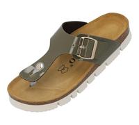 Palado Zehentrenner Damen Kos PL Lack - gefertigt in Spanien - Plateau-EVA-Sohle - glänzende Lackoptik - Weichfußbett - Veloursleder-Decksohle Khaki UK3,5 - EU36
