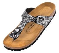 Palado Zehentrenner Damen Kos Prints - gefertigt in Spanien - Veloursleder-Decksohle - modische Prints - weich gepolstertes Fußbett Orna Schwarz UK8 - EU41