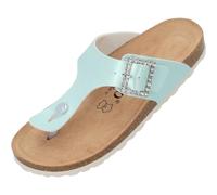 Palado Zehentrenner Damen Kos SQ by Sila Sahin - gefertigt in Spanien - edle Glitzerschnalle - weiches Veloursleder-Fußbett - glamouröser Look Türkis Metallic UK8 - EU41