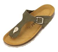 Palado Zehentrenner Damen Kos Suede Premium Leather - gefertigt aus Veloursleder - Made in Spain - EVA-Sohle - Weichfußbettung - Khaki UK4,5 - EU37
