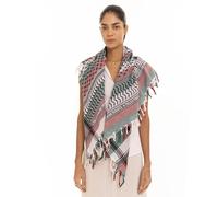 Palästinensischer Menschenrechts-Keffiyeh mit Fransen, gewebter Schal aus 100 % Baumwolle, Maße: 114,3 x 114,3 cm, Weiß/Grün/Rot, Square Scarf
