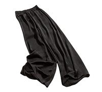 Palazzo Hose Damen, Damen-Satinhose Mit Weitem Bein Stilvolle Schlichte Elastische Palazzo-Hose Mit Hoher Taille Elegante Lockere Fließende Culottes-Hose Lässige Leichte Bequeme Sommerhose,Schwarz,L