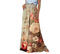 Palazzo Hose Damen High Waist Blumen Bedruckt Haremshose Wide Leg Chiffon Plissee Hose Mit Taschen Tunnelzug Elastische Taille Sommerhose Leicht Stoffhose Casual Weite Hose Frauen Freizeithose