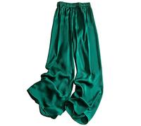 Palazzo Hose Damen, Satin-Hose Mit Weitem Bein Für Damen Stilvolle Schlichte Elastische Palazzo-Hose Mit Hoher Taille Elegante Lockere Fließende Culottes-Hose Lässige Leichte Bequeme Sommerhose,W