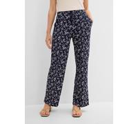 Palazzohose BONPRIX, Damen, Gr. 40/42 (M), N-Gr, blau (dunkelblau geblümt), Obermaterial: 95% Viskose, 5% Elasthan, regular fit, Hosen Palazzohose, aus Viskose und Elasthan, mit Bequembund, lange, fli