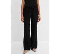 Palazzohose BONPRIX, Damen, Gr. 50, N-Gr, schwarz, Obermaterial: 55% Leinen, 45% Viskose, loose fit, Hosen Palazzohose, weites Bein, verstellbarer Bequembund, aus Leinen und Viskose (96221828-50) schw