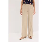 Palazzohose BONPRIX, Damen, Gr. 52, K-Gr, beige (länge: kurz), Obermaterial: 55% Leinen, 45% Viskose, loose fit, Hosen Palazzohose, aus Leinen und Viskose, Loose Fit, eleganter Stil (82315541-52) beig