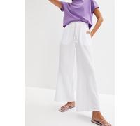Palazzohose BONPRIX "Palazzo-Hose aus Musselin", Damen, Gr. 40, N-Gr, weiß, Obermaterial: 100% Baumwolle, loose fit, Hosen Palazzohose, aus Musselin, lockere Passform, elastischer Bund, knöchellang (6