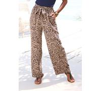 Palazzohose BUFFALO, Damen, Gr. 34, N-Gr, bunt (beige, jeansblau bedruckt), Web, Obermaterial: 100% Viskose, bedruckt, modisch, figurumspielend bodenlang, Hosen, aus gewebter Viskose, Stoffhose mit Ta