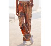 Palazzohose BUFFALO "mit weitem Bein aus luftigem Viskosestoff", Damen, Gr. 38, N-Gr, bunt (orange, blau, bedruckt), Web, Obermaterial: 100% Viskose, bedruckt, figurumspielend lang, Hosen Palazzohose,