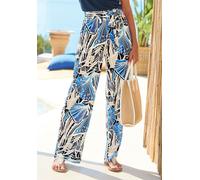 Palazzohose LASCANA, Damen, Gr. 34, N-Gr, blau, creme, sand bedruckt, Jersey, Obermaterial: 100% Viskose, bedruckt, figurumspielend bodenlang, Hosen Palazzohose, aus Viskosejersey, leichte Sommerhose 