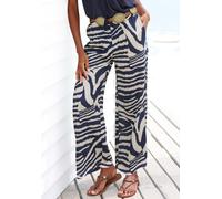 Palazzohose LASCANA, Damen, Gr. 34, N-Gr, beige (creme, graublau bedruckt), Web, Obermaterial: 100% Viskose, animal-print, bedruckt, figurumspielend knöchellang, Hosen Palazzohose, mit Animalprint, Sc