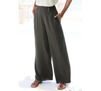 Palazzohose LASCANA "mit weitem Bein und Zierknöpfen", Damen, Gr. 34, N-Gr, grün (khaki), Web, Obermaterial: 100% Viskose, unifarben, figurumspielend bodenlang, Hosen Palazzohose, mit Taschen, luftige