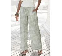 Palazzohose LASCANA, Damen, Gr. 34, N-Gr, grün (schilfgrün, creme bedruckt), Crêpe, Obermaterial: 100% Viskose, bedruckt, Modisch, figurumspielend lang, Hosen, aus gekreppter Viskose mit elastischem S