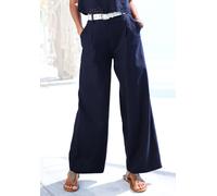 Palazzohose LASCANA, Damen, Gr. 36, N-Gr, blau (navy), Web, Obermaterial: 49% Viskose, 43% Baumwolle, 8% Leinen, unifarben, figurumspielend lang, Hosen Palazzohose, mit Gürtelschlaufen, Leinenhose, So
