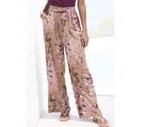 Palazzohose LASCANA, Damen, Gr. 38, N-Gr, bunt (taupe, beere bedruckt), Web, Obermaterial: 100% Viskose, bedruckt, figurumspielend lang, Hosen Palazzohose, mit Bindegürtel und Alloverdruck, Stoffhose 