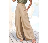 Palazzohose LASCANA, Damen, Gr. 42, N-Gr, beige (sand), Web, Obermaterial: 100% Viskose, unifarben, figurumspielend bodenlang, Hosen Palazzohose, mit Taschen, Sommerhose, Wide-Leg (65450440-42) sand