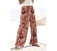 Palazzohose LASCANA, Damen, Gr. 42, N-Gr, bunt (orange, aubergine bedruckt), Web, Obermaterial: 100% Viskose, bedruckt, figurumspielend lang, Hosen Palazzohose, mit Alloverprint und Taschen, Wide-Leg,