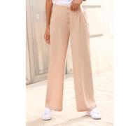 Palazzohose LASCANA, Damen, Gr. 46, N-Gr, braun (camelfarben), Stoff, Obermaterial: 100% Polyester, unifarben, figurumspielend lang, Hosen Palazzohose, mit Zierknöpfen und bequemen Bund, leichte Stoff