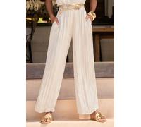 Palazzohose LASCANA, Damen, Gr. 46, N-Gr, champagner, Web, Obermaterial: 100% Polyester, unifarben, figurumspielend knöchellang, Hosen Palazzohose, mit Plisseefalten, leichte Satinqualität. luftige So