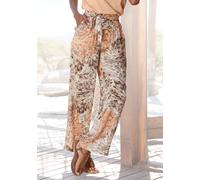 Palazzohose LASCANA, Damen, Gr. 46, N-Gr, orange (apricot, taupe bedruckt), Web, Obermaterial: 100% Viskose, bedruckt, figurumspielend lang, Hosen Palazzohose, mit Blumendruck, sommerliche Stoffhose m
