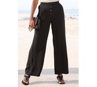 Palazzohose LASCANA "für den Sommer aus gekreppter Webware", Damen, Gr. 34, N-Gr, schwarz, Stoff, Obermaterial: 100% Polyester, unifarben, figurumspielend lang, Hosen Palazzohose, mit Zierknöpfen und 