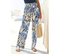Palazzohose LASCANA, Damen, Gr. 36, N-Gr, blau, creme, sand bedruckt, Jersey, Obermaterial: 100% Viskose, bedruckt, figurumspielend bodenlang, Hosen Palazzohose, aus Viskosejersey, Sommerhose mit Allo