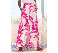 Palazzohose LASCANA "mit weitem, lockerem Bein", Damen, Gr. 34, N-Gr, creme, pink bedruckt, Web, Obermaterial: 100% Viskose, bedruckt, figurumspielend knöchellang, Hosen Palazzohose, in sommerlichem A