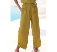 Palazzohose LASCANA, Damen, Gr. 34, N-Gr, grün, Web, Obermaterial: 100% Polyester, unifarben, figurumspielend knöchellang, Hosen Palazzohose, mit Plisseefalten, leichte Satinqualität. luftige Sommerho