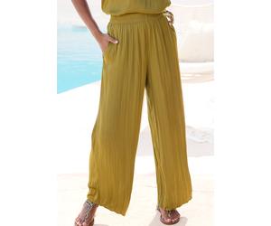 Palazzohose LASCANA "mit weiten, plissierten Hosenbeinen", Damen, Gr. 34, N-Gr, grün, Web, Obermaterial: 100% Polyester, unifarben, figurumspielend knöchellang, Hosen Palazzohose, mit Plisseefalten, l