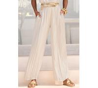 Palazzohose LASCANA "mit weiten, plissierten Hosenbeinen", Damen, Gr. 40, N-Gr, weiß (champagner), Web, Obermaterial: 100% Polyester, unifarben, figurumspielend knöchellang, Hosen Palazzohose, mit Pli