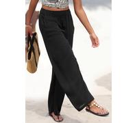Palazzohose S.OLIVER "aus leichter Viskoseware", Damen, Gr. 40, N-Gr, schwarz, Crêpe, Obermaterial: 100% Viskose, unifarben, figurumspielend bodenlang, Hosen Palazzohose, mit breitem Bund und Taschen,